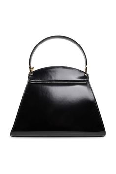 Composition: 100% Calf Leather | Ferragamo Women's Prisma Asymmetric-top Tote Bag in Black | SS24 Chic Evening Satchel With Removable Pouch, Chic Evening Satchel With Top Carry Handle, Evening Structured Shoulder Bag, Chic Evening Satchel With Top Handle, Evening Structured Shoulder Bag With Top Handle, Sleek Structured Bag With Detachable Handle, Evening Structured Shoulder Bag With Top Carry Handle, Sleek Bags With Top Handle And Removable Pouch, Structured Evening Shoulder Bag With Top Carry Handle