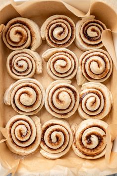 cinnamon buns in a baking pan ready to be baked