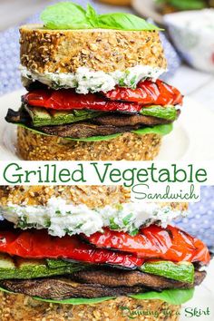 grilled veggie sandwiches stacked on top of each other