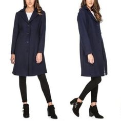 Haute Edition Women's Maxi Walker 3/4 Wool Blend Coat 3/4 Length Coat (Measures 40” In Length) Four-Button Closure Warm Material Classic Design Material: 35% Wool, 45% Polyester, 5% Nylon, 15% Other Fibers Care Instructions: Dry Clean Only Functional Side Pockets (Need To Be Cut Open After Purchase) Navy Long Sleeve Outerwear, Blue Single Breasted Peacoat, Blue Single-breasted Peacoat, Navy Long Sleeve Peacoat For Office, Navy Long Sleeve Peacoat For Business Casual, Navy Peacoat For Workwear In Fall, Navy Peacoat With Button Closure For Spring, Blue Long Sleeve Career Outerwear, Long Peacoat For Workwear