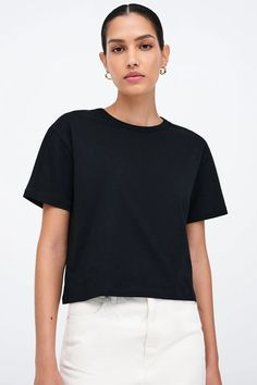 White Cotton Oversized T-Shirt - Rya Tee | Marcella Boxy Short Sleeve Basic Cropped T-shirt, Relaxed Fit Cropped T-shirt For Everyday, Black Loose Fit Cropped Cotton T-shirt, Black Boxy Cropped Cotton T-shirt, Everyday Crew Neck Cropped T-shirt, Crew Neck Cropped T-shirt For Everyday, Solid Boxy Fit Cropped T-shirt With Crew Neck, Solid Crew Neck Cropped T-shirt For Everyday, Black Boxy Fit Cropped T-shirt