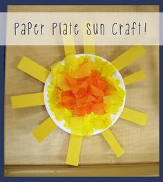 the paper plate sun craft is made with construction paper and colored tissue paper on it