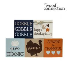 four thanksgiving greeting cards with the words gobble gobble happy thanksgiving and give thanks