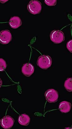 a black background with pink cherries on it