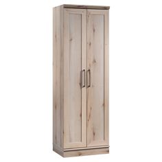 a tall wooden cabinet with two doors