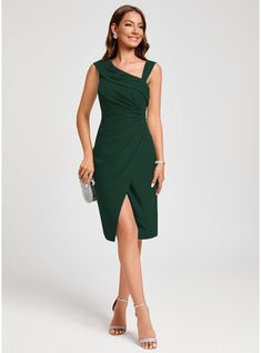 Cocktail Dresses With Sleeves, Chiffon Cocktail Dress, Summer Wedding Guests, Chiffon Ruffle, Summer Winter, Custom Dresses, Color Swatches, Hunter Green, Sheath Dress