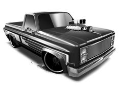 a black and white drawing of a pickup truck