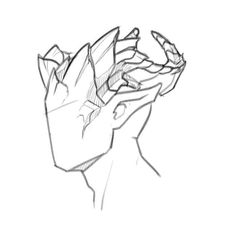 a drawing of a man's head with his hands in the air