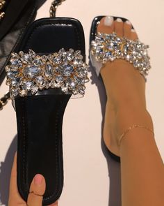 Diamond Sandals, Fancy Sandals, Pretty Sandals, Shoes Heels Classy, Fashion Slippers, Rhinestone Sandals, Fancy Shoes, Girly Shoes, Cute Sandals