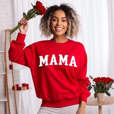 Cute Mama Sweatshirt, Mothers Day Gift, Grandma Sweatshirt, Nana Shirt, Gift For Mother, Mama Crewneck, New Mom Shirt, Grammy Shirt Thank you so much for choosing us! How To Order 1️⃣ Please review all the information provided before placing an order. 2️⃣ Select the sweatshirt type and size using the drop down menu. 3️⃣ Select the color of the shirt using the following drop down menu. 4️⃣ Once all your desired items are in your cart you may complete your order by entering your payment method, desired shipping address and click submit. Shipping Time Shipping will take 1-3 business days Long Sleeve Tops With Letter Print For Mother's Day, Mother's Day Casual Crew Neck Tops, Mother's Day Casual Long Sleeve Sweatshirt, Casual Long Sleeve Sweatshirt For Mother's Day, Red Tops With Text Print For Mother's Day, Red Casual Tops For Mother's Day, Casual Red Tops For Mother's Day, Casual Crew Neck Sweatshirt For Mother's Day, New Mom Shirt