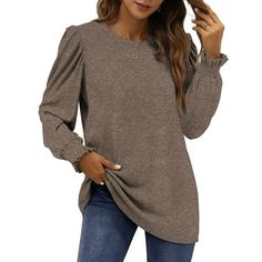 Fantaslook Womens Tunic Tops Crew Neck Long Sleeve Shirts Dressy Blouses This puff sleeve tops for women is a versatile and stylish addition to your wardrobe! Elevate your everyday fashion with womens long sleeve shirts that effortlessly blend comfort and sophistication. The high-quality fabric feels luxuriously soft against your skin, womens tops features crewneck, puff sleeve, pullover, tunic tops, casul style. Dressy blouses for women feature small folds on the shoulders, adding an alluring touch to your upper body. Designed to flatter your figure, the puff sleeves provide a flattering drape, womens tunic tops add a touch of femininity and slimming. Whether you're heading to the office, a casual gathering, or a night out with friends, Womens puff sleeve tops are the perfect go-to choice Dressy Blouses For Women, Womens Tunic Tops, Puff Sleeve Tops, Dressy Blouses, Tunic Tops Casual, Dressy Blouse, Tops Casual, Women Tunic Tops, Womens Long Sleeve Shirts