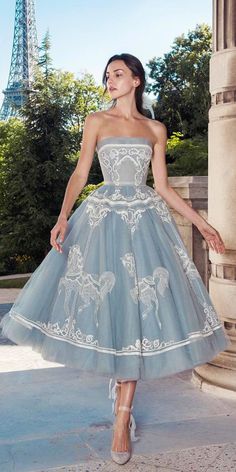 Princess Neckline Dress, Elegant Blue Ball Gown For Dress-up, Elegant Blue Embroidered Wedding Dress, Elegant Vintage Blue Spring Dress, Vintage Blue Ball Gown Dress, Tea Length White Dress, Blue Dress Classy, Blue Vintage Dresses, Classy Blue Dress