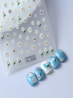 Branco  Collar  PVC  Adesivos autocolantes de unha completos Embellished Princess Nail Art, Nail Stickers Designs, Daisy Nail Art, Cartoon Flowers, Daisy Nails, Nail Art Accessories