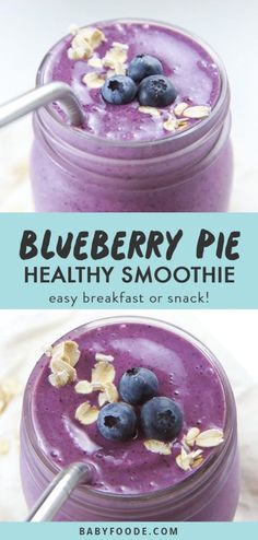 blueberry pie healthy smoothie recipe in mason jars