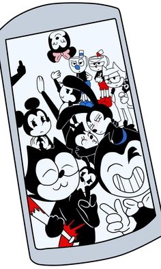 an image of cartoon characters on the back of a cell phone with faces and hands