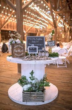 the table is set up for a wedding reception