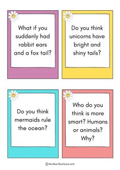 four different types of cards with the words do you think animals or humans?