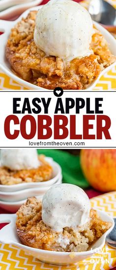 an easy apple cobbler recipe with ice cream on top