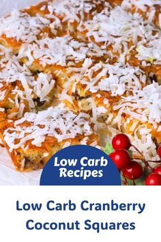 low carb cranberry coconut squares with text overlay