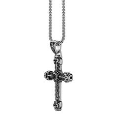 Featuring etched details and black agate accents, this men's LYNX cross pendant helps distinguish your style from the rest. Featuring etched details and black agate accents, this men's LYNX cross pendant helps distinguish your style from the rest.Click on this JEWELRY & WATCHES GUIDE to learn about fit, styles, materials and more! Metal: stainless steel Chain length: 24 in. Packaging: boxed Plating: black ion plated Finish: polished Pendant size: 1.46"L x 1.06"W Chain type: boxSTONE DETAILS Ston Spiritual Stainless Steel Cross Pendant Necklaces, Gothic Stainless Steel Cross Necklace, Stainless Steel Cross Pendant, Steel Cross, Black Agate, Cross Pendant Necklace, Religious Jewelry, Lynx, Stainless Steel Chain