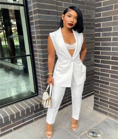 Elegant Ol Sleeveless Blazer Full Pants Suit Costume Noir, Sleeveless Blazer, Sleeveless Suit, Two Piece Pants Set, Blazer Set, Womens Clothing Stores, Casual Sets, Black Sleeveless, White Casual