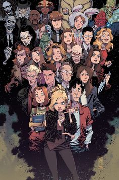 the cover to doctor who is surrounded by many different faces and people, including one man in