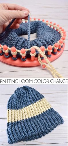 the knitting loom color change is being used to make a hat