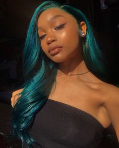 Blue And Green Hair, Christmas Hair, Lace Hair, Brazilian Human Hair, Grunge Hair, Black Girls Hairstyles, Green Hair, Aesthetic Hair