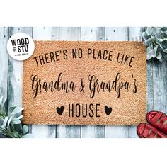 there's no place like grandma and grandpa's house door mat with red shoes