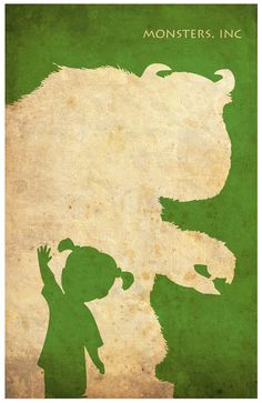 the silhouette of a child and a bear on a green background