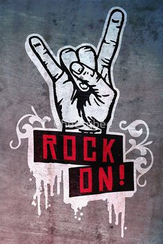 a rock on sign painted on the side of a building with an evil hand holding up two fingers