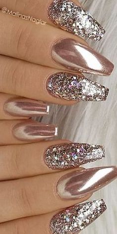 Elegant Evening Nails, Elegant Chrome Nails, Wedding Nails For Mother Of Groom, Trendy Nails Rhinestone, Fabulous Nails Classy, Matalic Nails Acrylic, Nails Over 50, Bedazzled Nails Rhinestones, Sofisticated Nails