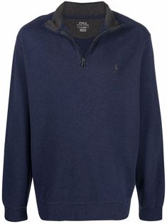 navy blue cotton-blend ribbed edge funnel neck half front zip fastening drop shoulder long sleeves straight hem Blue Long Sleeve Top With Zipper Closure, Navy Half-zip Sweatshirt For Fall, Navy Half-zip Casual Sweatshirt, Navy Half-zip Winter Sweatshirt, Casual Navy Half-zip Sweatshirt, Blue Half-zip Hoodie For Fall, Navy Long Sleeve Polo Sweater, Navy Long Sleeve Sweatshirt With Ribbed Collar, Navy Long-sleeve Sweatshirt With Ribbed Collar