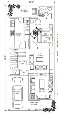 the floor plan for a two bedroom house with an attached garage and living room area