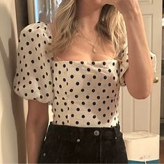 Love This Top But I Never Wear It. I Have It In Black And That Always Gets Compliments. Black Cotton Top With Vintage Print, Black Cotton Top With Geometric Pattern, Reformation Cello Top, Fitted Cropped Polka Dot Top, Reformation Minnie Top, Silk Halter Top, White Floral Blouse, Black Floral Top, Shirt Blouses Tops