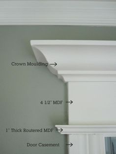 the crown moulding is shown with measurements for each molder and trim piece