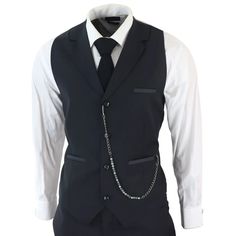 * Classic and Elegant Design: This men's 3-piece suit features a timeless black color with contrasting pocket trims and a sophisticated textured pattern fabric, making it perfect for formal occasions. * Versatile Formal Attire: Whether it's a wedding, business event, or special occasion, this suit is a versatile choice that ensures you look sharp and well-dressed. * Complete 3-Piece Set: The suit includes a jacket, vest, trousers and pocket chain, providing a complete outfit for a polished and c Suit Chain Mens, Classic Dress For Men, Costume Design For Men, Formal Clothing For Men, Suits Outfits Men, Suits Design Men, Wedding Costume Men, Men Designer Outfits, Fancy Outfits Men