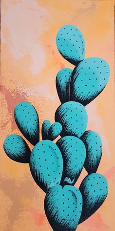 a painting of blue cactuses on a pink background