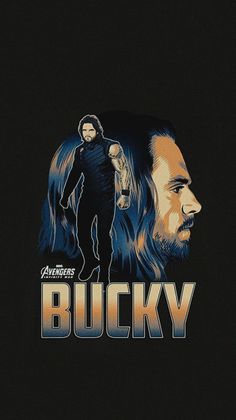 an image of the avengers movie character bucky on a black t - shirt that says,