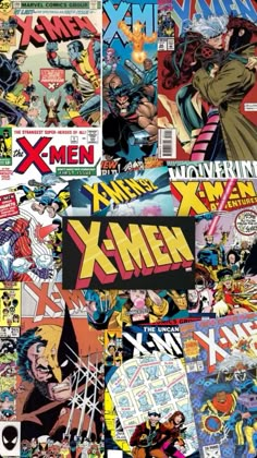 an image of comics collaged together with the word x - men on them