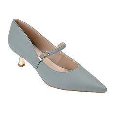 The sophistication of a Mary Jane with the ease of a kitten meets with the Manza by Journee Collection. This pointed-toe heel is a must-have for vintage fashion lovers, thanks to the buckled strap accent. Lux vegan leather, a padded insole, and a tiny heel create a comfortable lift.Closure Type: BuckleShoe Heel Height: 2 InchesUpper/Outer Base Material: 100% PolyuretheneShoe Lining Material: PolyurethaneSole Material Content: 100% PolyurethaneToe Type: Pointed Toe, Closed ToeShoe Strap Type: Mar Spool Heel, Blue Pumps, Pointed Toe Heels, Shoes Pumps, Journee Collection, Heel Pumps, Pump Shoes, Fashion Lover, Pumps Heels