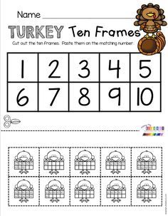 a turkey ten frames worksheet with numbers