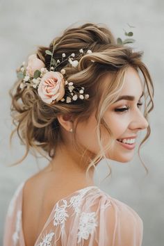 a woman with flowers in her hair