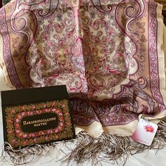 This Is A Gorgeous, Hand Made / Printed One Color At The Time On 100% Silk In Old Historic Russian City Pavlov Posad Pink And Purple Hues Shawl/Scarf /Wrap With Fringe Measures Approx. 20”X 76” Plus 5” Fringe High-Quality, New With Tag In Original Gift Box As Pictured. Russian City, Ladies Hanky, Faux Fur Shrug, Sequin Scarf, Red Hat Society, Chunky Knit Scarves, Scarf With Fringe, Fleece Scarf, Logo Scarves