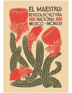 an old mexican book with red flowers on it