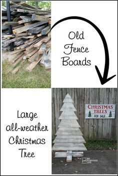 an old fence boards christmas tree with the words large all - weather christmas tree