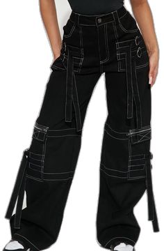 Y2k Black Pants For Spring, Y2k Style Black Pants For Spring, Black Y2k Style Trousers, Y2k Black Cargo Trousers, Black Y2k Cargo Trousers, Black Y2k Parachute Trousers, Y2k High Waist Black Cargo Pants, Black High-waisted Cargo Jeans For Spring, Fitted Black Cargo Jeans