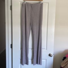 Nwt Zara Tan Ribbed Wide Leg Pants, Size Large, 100% Polyester, Semi-Sheer, Elastic Waist, Slits On Inner Lower Legs Zara Wide Leg Pants, Ribbed Wide Leg Pants, Tulle Pants, Sarong Pants, Flowy Wide Leg Pants, Silky Pants, Wide Leg Lounge Pants, Tie Waist Pants, Floral Print Pants