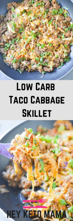 This Low Carb Taco Cabbage Skillet is an easy keto dinner with amazing taco flavor. The perfect one-pan meal for when you're low on time! | heyketomama.com Taco Cabbage, Low Carb Taco, Easy Keto Dinner, Low Carb Tacos, Diner Recept, Low Carb Diets, Carb Free, Low Carb Dinner