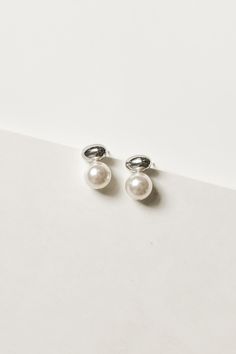 Orb x Pearl Spheres — A.B. ELLIE Metallic Aesthetic, Modern Bridal Earrings, Veil Headpiece, Minimalist Bride, Contemporary Bride, Silver Bow, Modern Bridal, Swarovski Pearls, Drop Earring